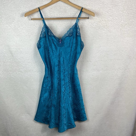 Adonna Other - Womens VTG Adonna Y2K Floral Satin Nighty Slip Dress Blue Lace‎ Size L Short USA